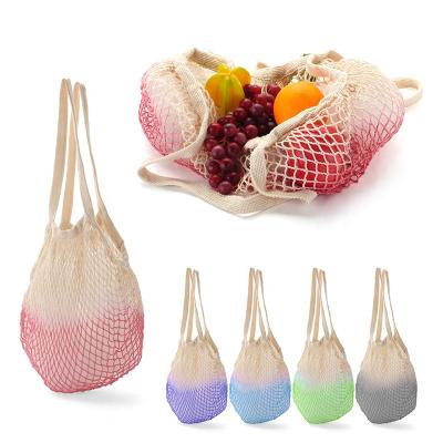 China Eco-friendly Cotton Fruit Vegetable Grocery Pouch Net Mesh Foldable Tote Bag For Food Organic Food Shopping Packaging for sale