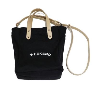 China Weekend Tote Bag Double Leather Handle Eco-friendly Canvas Shoulder Bag for sale