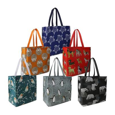 China 100% Eco-Friendly Reusable Grocery Bags Recycling Shopping Totes With Long Handle Durable Portable Shopper Baggies for sale