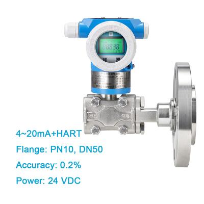 China High Precision 4-20mA Hart Single Flange Mount Flush Diaphragm Differential Pressure Transmitter RTS 0.2% Water Oil Atmospheric Pressure for sale