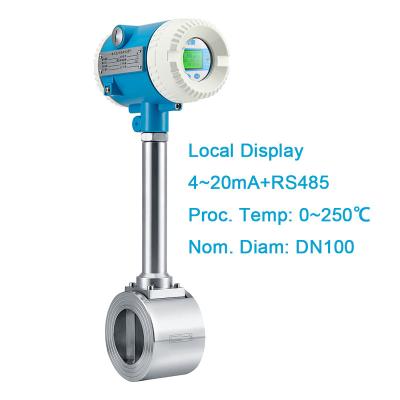 China Power Industry Gas Medium DN100 4~20mA RS485 Local Communication Measurement Display Clamp-on Type Vortex Flowmeter for sale