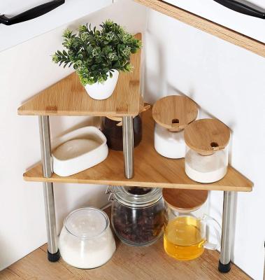 China Bathroom Creative Bamboo Space Saving Kitchen Adjustable 2 Tier Rack Corner Shelf for sale