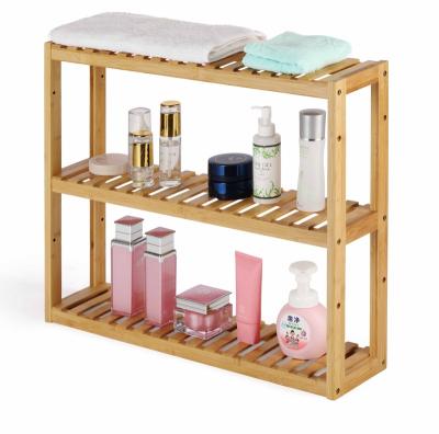 China Sustainable Eco-Friendly Storage Racks & Holders Three Layer Bamboo Wood Shelf Wall Shelf for sale