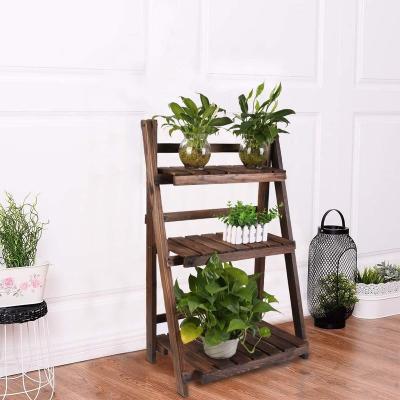 China Sustainable Outdoor Bamboo Wooden Garden Ladder Flower Stand Display Stand Plant Shelf for sale