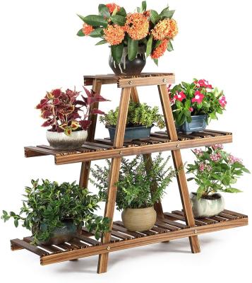 China Plant Shelf Wooden Balcony Flower Racks And Storage Racks 3-Tier Sustainable Bamboo Plant Shelves for sale