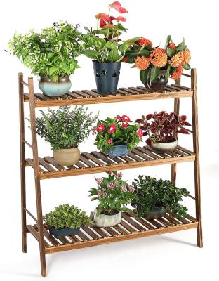 China Sustainable Storage Racks And Racks Bamboo Foldable 3-Tier Pot Racks Planter Organizer Display Shelves for sale