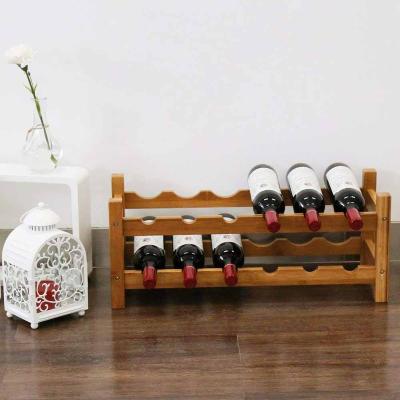 China Sustainable Wood Bamboo Free Standing 12 Bottle Wine Bottle Display 2-Tier Rack Storage Shelf for sale