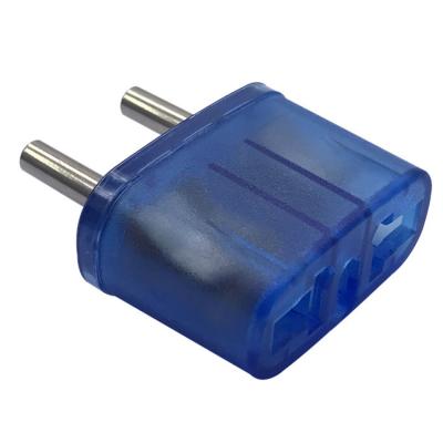 China New 250V 10A Residential/General Purpose New Blue Transparent Blue European Plug USA 2 Pin Small To EU Convert Plug 4.8mm for sale