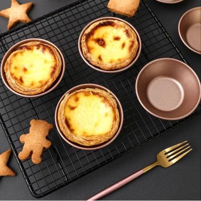 China 2023 Kitchen Instruments Stainless Steel Custard Mold Viable Golden Pie Mold Roll Baking Cup 6 Pieces Egg Tart Mold for sale