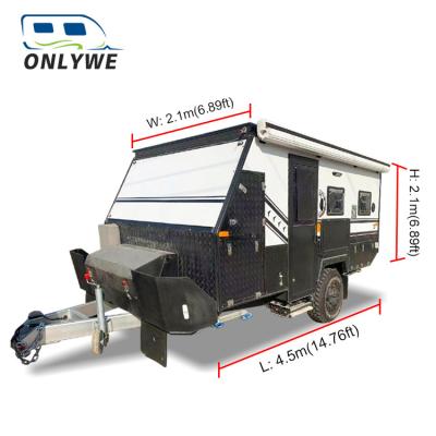 China Movable With Aluminum Railing ONLYWE RV Trailer Caravan Australian Standard Off Road Camping Travel Trailer for sale