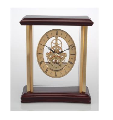 China Wooden Skeleton Clock Kit With Solid Brass Case K3048G Metal Desk Clock for sale