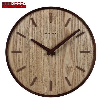 China Round Style Antique Walnut Wooden Wall Clock Mute Function for sale