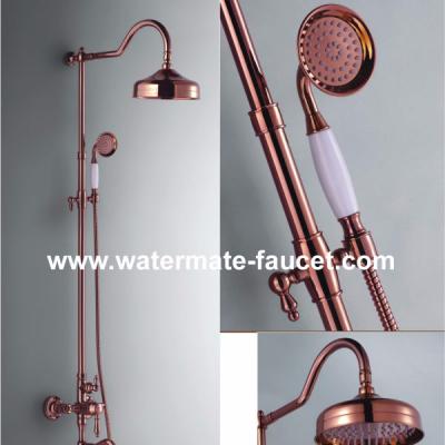 China With Luxury Rose Gold Bath Shower Mixer Sliding Bar Faucet Exposed Rain Shower Set for sale