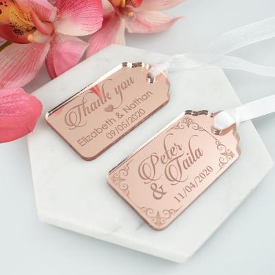 China Display Etched Mirror Rose Gold Acrylic Rectangle Wedding Gift Tag Logo Mirror Tag For Clothing for sale