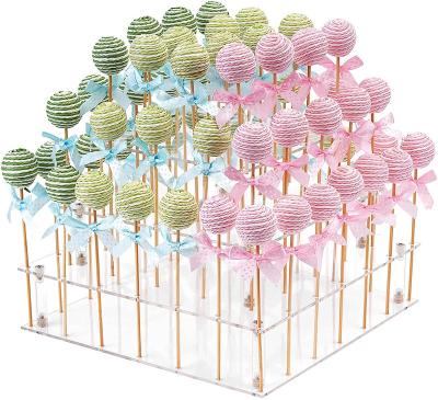 China Cake Pop Display Customized Display Stand, 56 Holes 3 Tier Clear Acrylic Square Cupcake Dessert Stand Weddings Baby Showers for sale