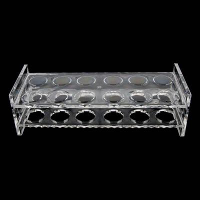 China Retail Shops 12-Hole Clear Shot Glass Rack Acrylic Rack Bar Take Care Whiskey Cup for sale