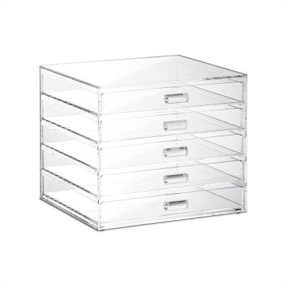 China Wholesale Premium 5 Drawer Makeup Organizer Clear Acrylic Cosmetic Storage Jewelry Display Case for sale