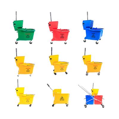 China Viable Custom Color Plastic 36L Mop Wringer Bucket Side Trolley for sale