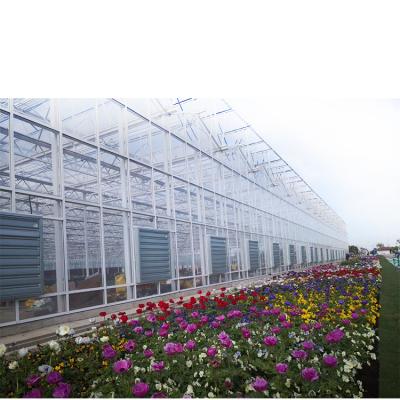 China Factory direct sale aluminum frame glass greenhouse structure with hydroponic system for sale