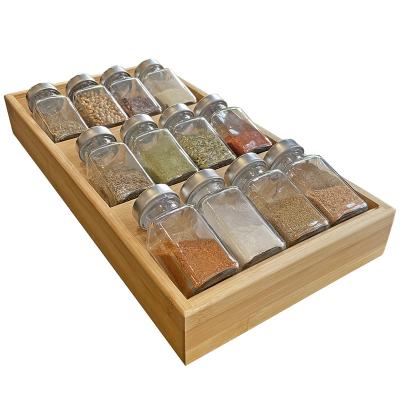 China Bamboo Freshness Storage Drawer Spice Rack Organizer for Buffet Cupboard and Stage Spice Shelf 3 Tier 12pcs Jars Rack for sale