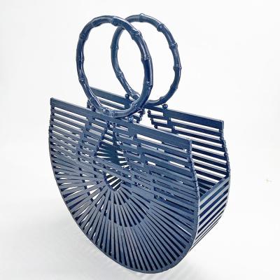 China Blue Factory Supply Fashion Bamboo Bag Hot Sale Bamboo Purse Handle Handbag for sale