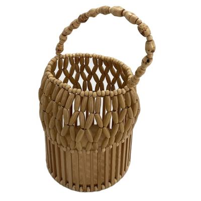 China Fashion Factory Supply Round Barrel Handle Bamboo Bag Bamboo Handbag for sale