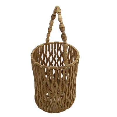 China Fashion Factory Supply Round Barrel Bucket Handle Bamboo Bag Bamboo Handbag for sale