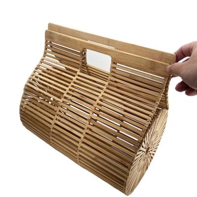 China Big Barrel Factory Fashion Round Bamboo Handle Bag Bamboo Handbag for sale