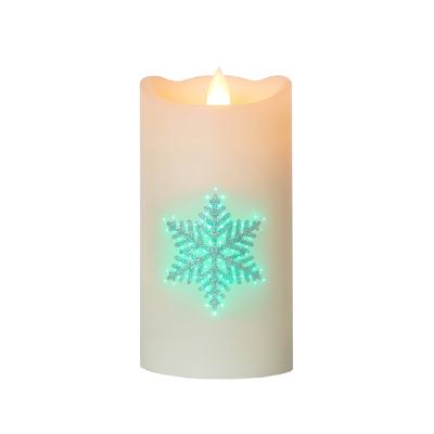 China COLOR CHANGING Christmas Silver Snowflake Paraffin Wax Fiber Optic LED Candle for sale