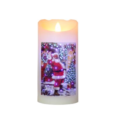 China Show Model Light On Paraffin Wax Candle Shell Santa Picture Real Wax Fiber Optic LED Candle for sale