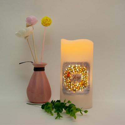 China Show Light Pattern On Candle Shell Elegant Customized Photos Paraffins Solid Fiber Optic LED Candle for sale