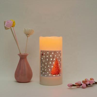 China Candle Shell Home Decoration Photo Show Different Light Pattern Paraffins Solid Fiber Optic LED Candle for sale