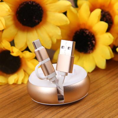 China Fast Charging Cell Phone Mobile Phone 2 In 1 One Way Retractable Micro Usb Data Cable for sale