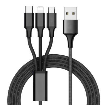 China Mobile Phone 3 In 1 Multiple Micro Type C Charger Braided USB Charging Data Cable for sale