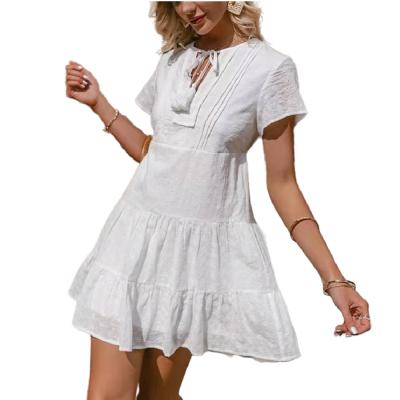 China Breathable 100% Cotton Casual Dress Beach Wear Women Dresses 2021 Sun Summer Dress for sale