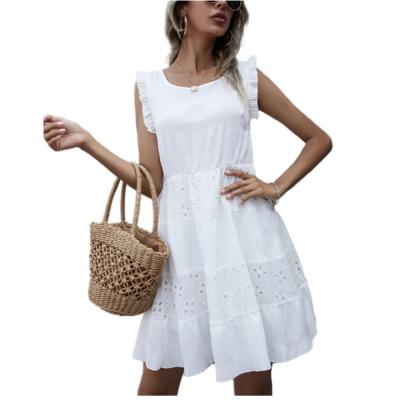 China Women's Summer Midi See-Through Elegant Casual Dress Party Loose Breathable Sleeveless White Girls Dress for sale