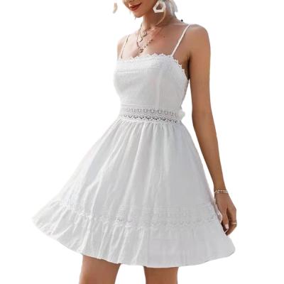 China Breathable fashion dress design for young girls summer sleeveless women's casual dress halter lace mini dress a-line clothing for sale