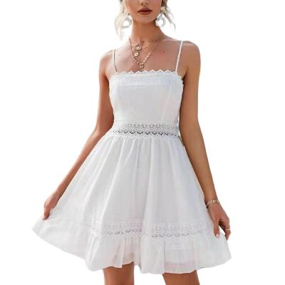 China Breathable Europe and the United States net red with the same strap lace dress deep V splicing halters skirt vacation backless wind for sale