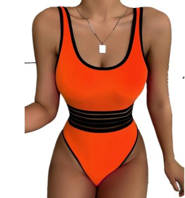 China Breathable Sexy Beachwear Bathing Mesh Insert Training Dancewear Gym Dancer Tights One Piece Summer Contrast Binding Swimsuit For Women for sale