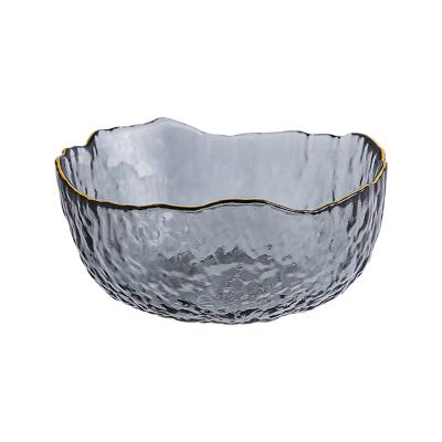 China Viable Clear Glass Bowl Dessert Fruit Salad Dish Large Vegetable Bowl - 7 Gold Ashen Rim Glass Salad Bowl for sale