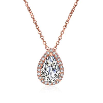 China FASHIONABLE Elegant Pear Shaped Teardrop Rose Gold Plated Link Chain Pendant Crystal Stone Necklace for sale