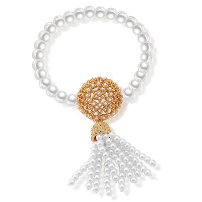 China Flower Tassel Bracelet Women Hollowed-out Romantic High Quality White Pearl Alloy Bead Accessories for sale