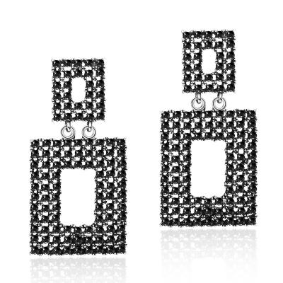 China Unique Gorgeous Hollow Square Women Gray Marcasite Stone Antique Vintage Drop Earring Earring for sale