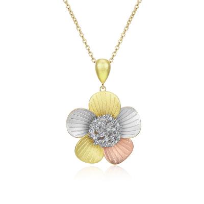 China Latest Item FASHIONABLE Ladies Three Tone Gold Plated Flower Necklace Saudi Jewelry for sale