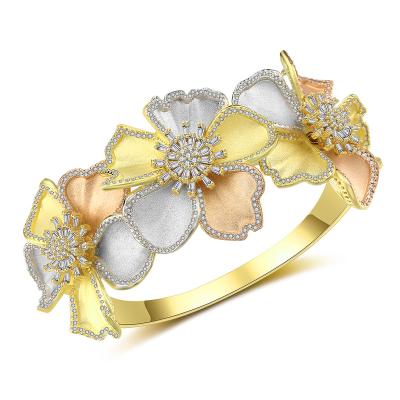 China Trendy Luxury Bracelets Three Gold Sandblasting Frosted Flower Bangle Bracelets for sale