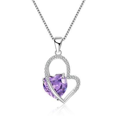 China New Design Women's Valentine's Day Romantic Gift 925 Sterling Silver Amethyst Heart Necklace for sale