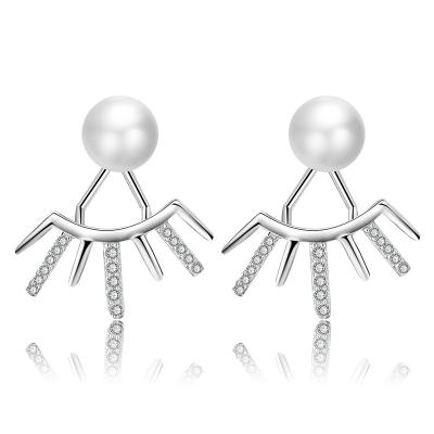 China TRENDY Fine Jewelry 925 Sterling Silver Zircon Freshwater Pearl Stud Earrings for sale