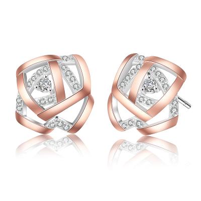 China TRENDY 925 Sterling Silver and Rose Gold Small Geometric Flower Design Earrings for sale