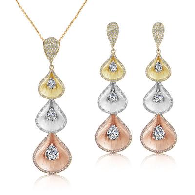 China FASHIONABLE Newcomer Dubai Bridal Gold Plated Crystal Necklace and Earrings Fashion Gold Jewelry Set for sale