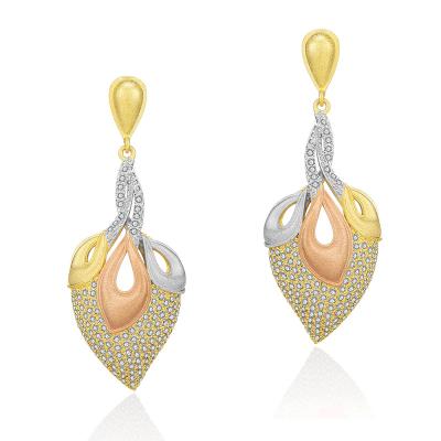 China Best Selling TRENDY Triple Gold Color Dangle Drop Earrings Luxury Zircon Celebrity Earrings Accessories for sale